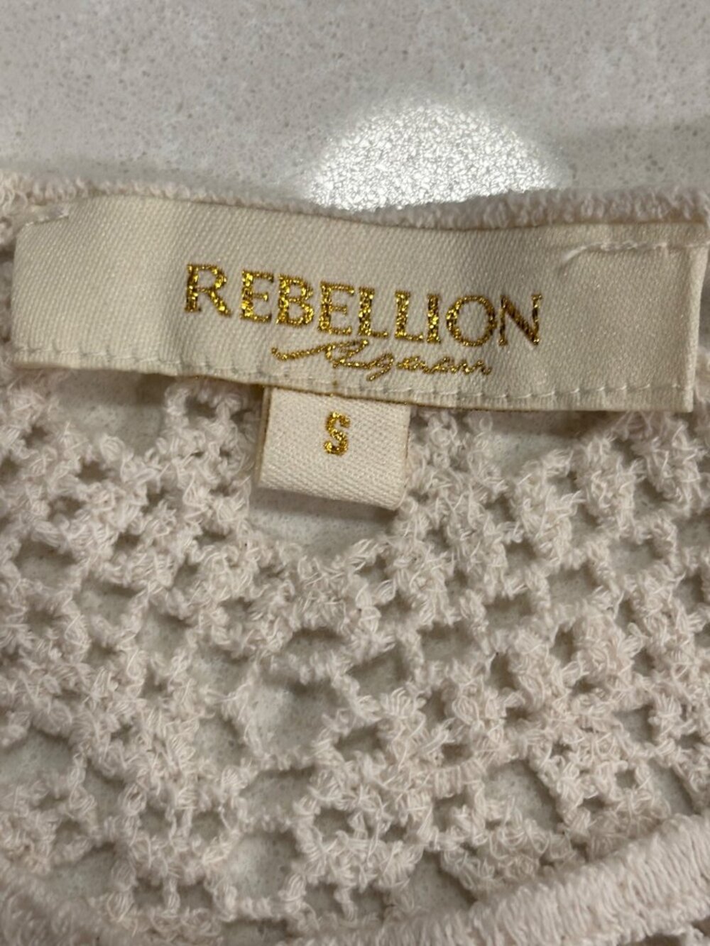 Rebellion Again Crochet Lace Top Cream 100% Cotton Boho Festival Scalloped Hem S - Picture 6 of 10